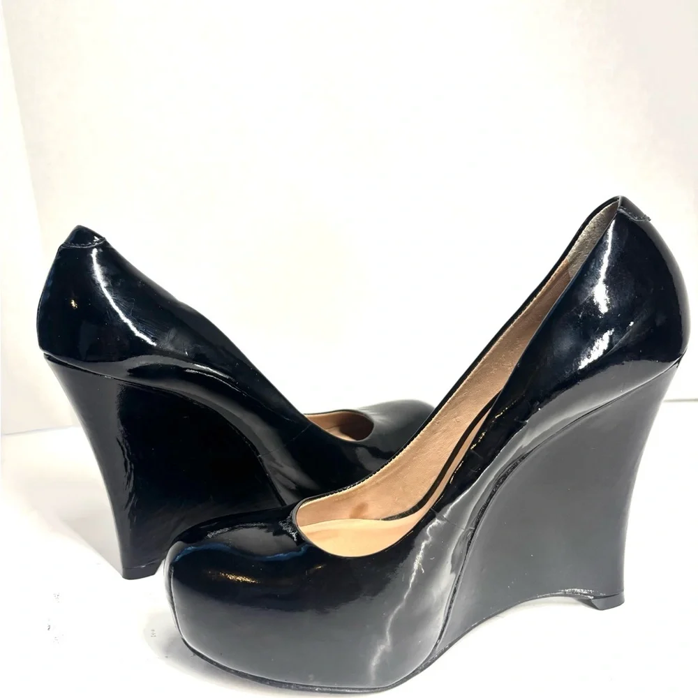 pour la victoire sleek platform shoes black patent wedge heels 7 whimsygoth punk - Picture 7 of 11
